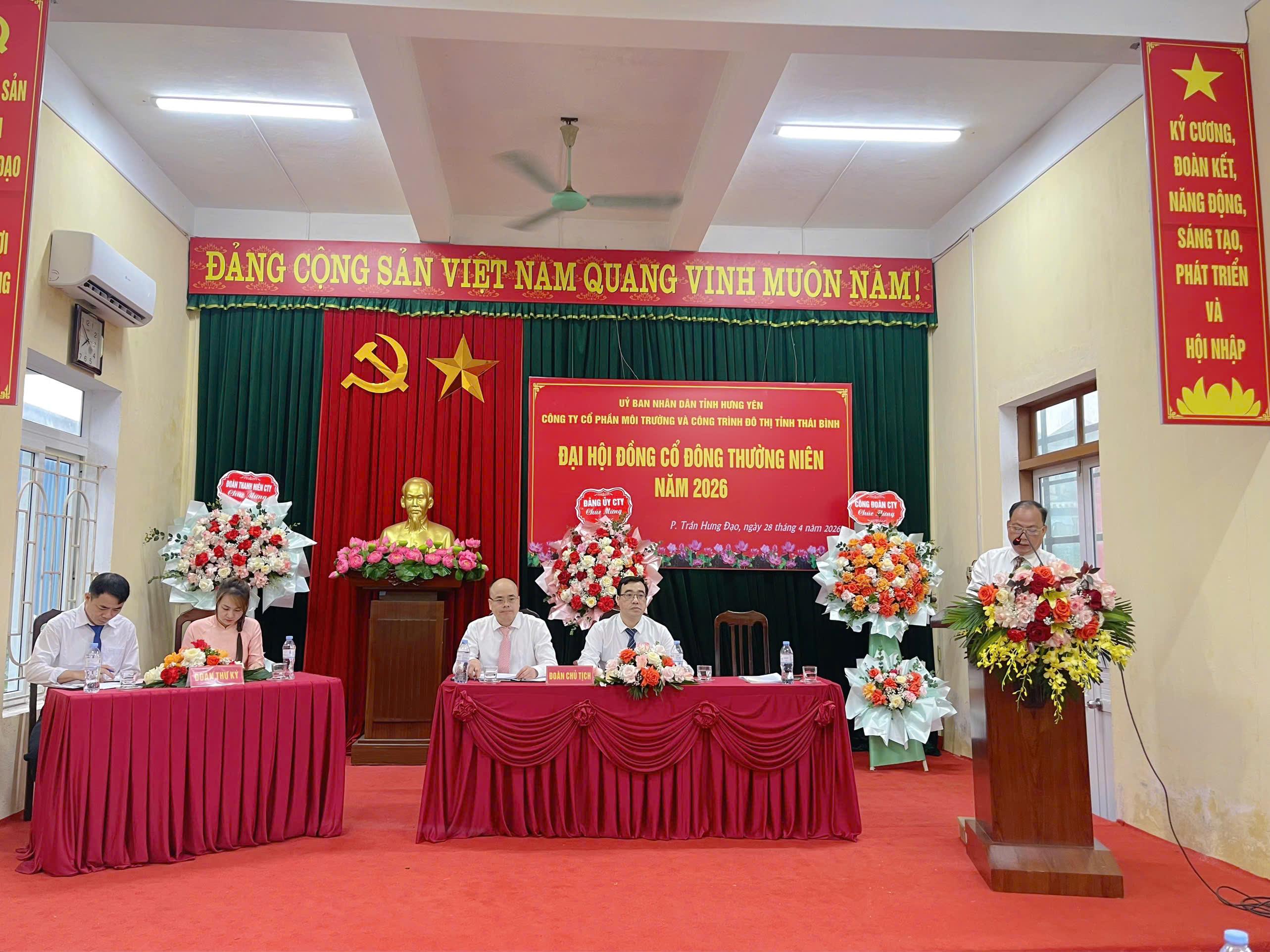 CTCP MÔI TRƯỜNG VÀ CÔNG TRÌNH ĐÔ THỊ TỈNH THÁI BÌNH TỔ CHỨC ĐẠI HỘI ĐỒNG CỔ ĐÔNG THƯỜNG NIÊN NĂM 2026