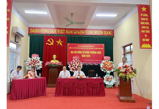 CTCP MÔI TRƯỜNG VÀ CÔNG TRÌNH ĐÔ THỊ TỈNH THÁI BÌNH TỔ CHỨC ĐẠI HỘI ĐỒNG CỔ ĐÔNG THƯỜNG NIÊN NĂM 2026